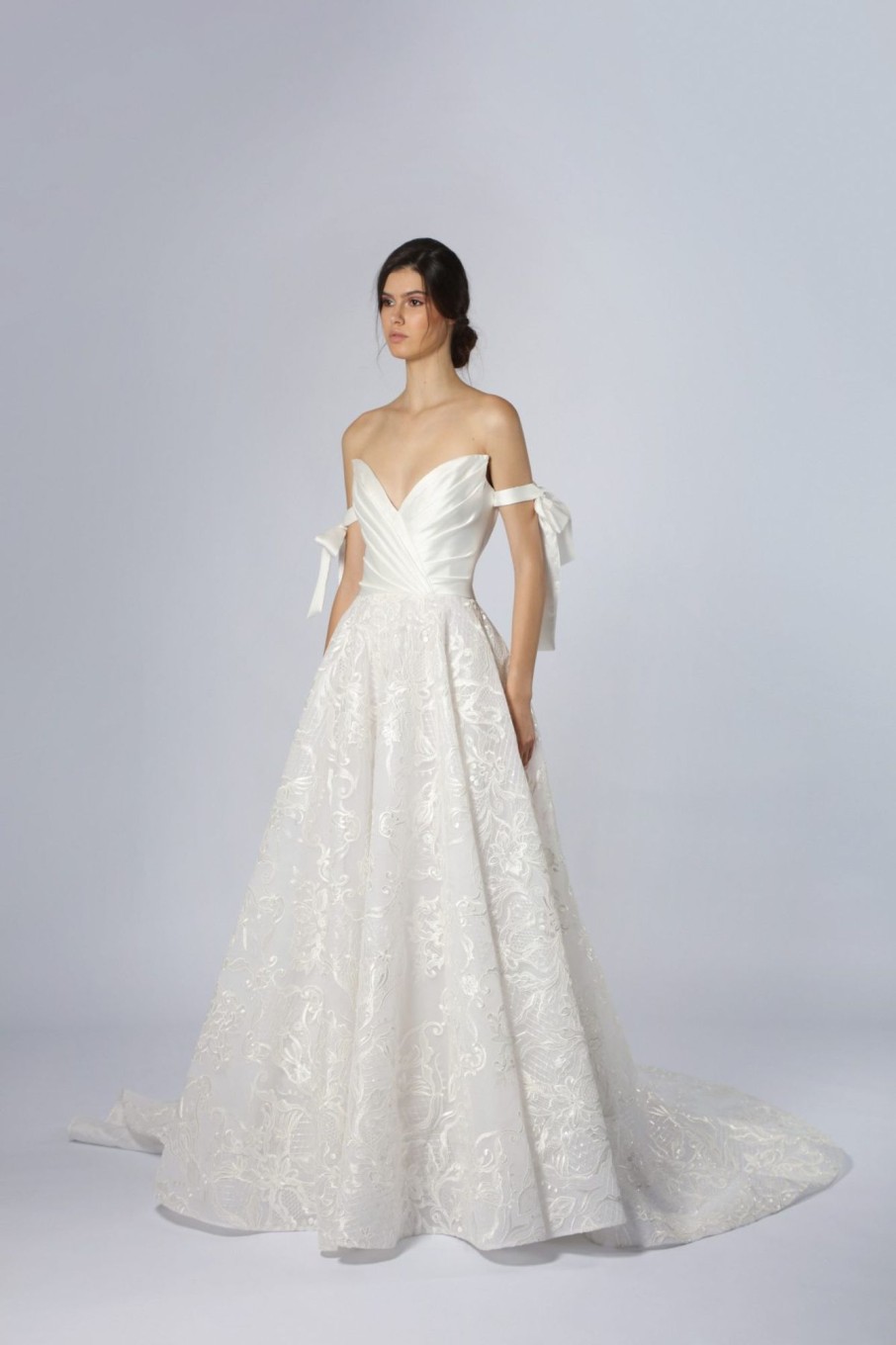 Dresses Kleinfeld Bridal A-Line | Off-The-Shoulder A-Line Gown With Embroidery