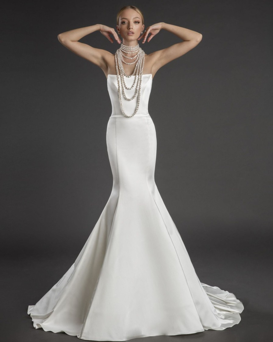 Dresses Kleinfeld Bridal Kleinfeld Exclusives | Strapless Straight Neckline Stretch Satin Mermaid Wedding Dress