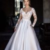 Dresses Kleinfeld Bridal Plus Size Wedding Dresses | Long Sleeve Ball Gown Wedding Dress With Lace Bodice And Mikado Skirt