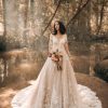 Dresses Kleinfeld Bridal Kleinfeld Exclusives | Long Sleeve A-Line Wedidng Dress With Leaf Embroidery And Illusion Back Details