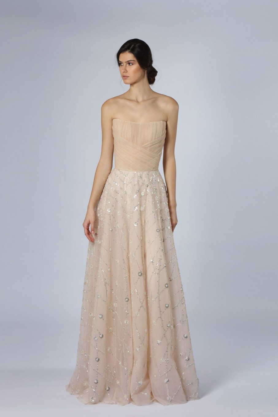 Dresses Kleinfeld Bridal Kleinfeld Exclusives | Blush A-Line Gown With Silver Embroidery