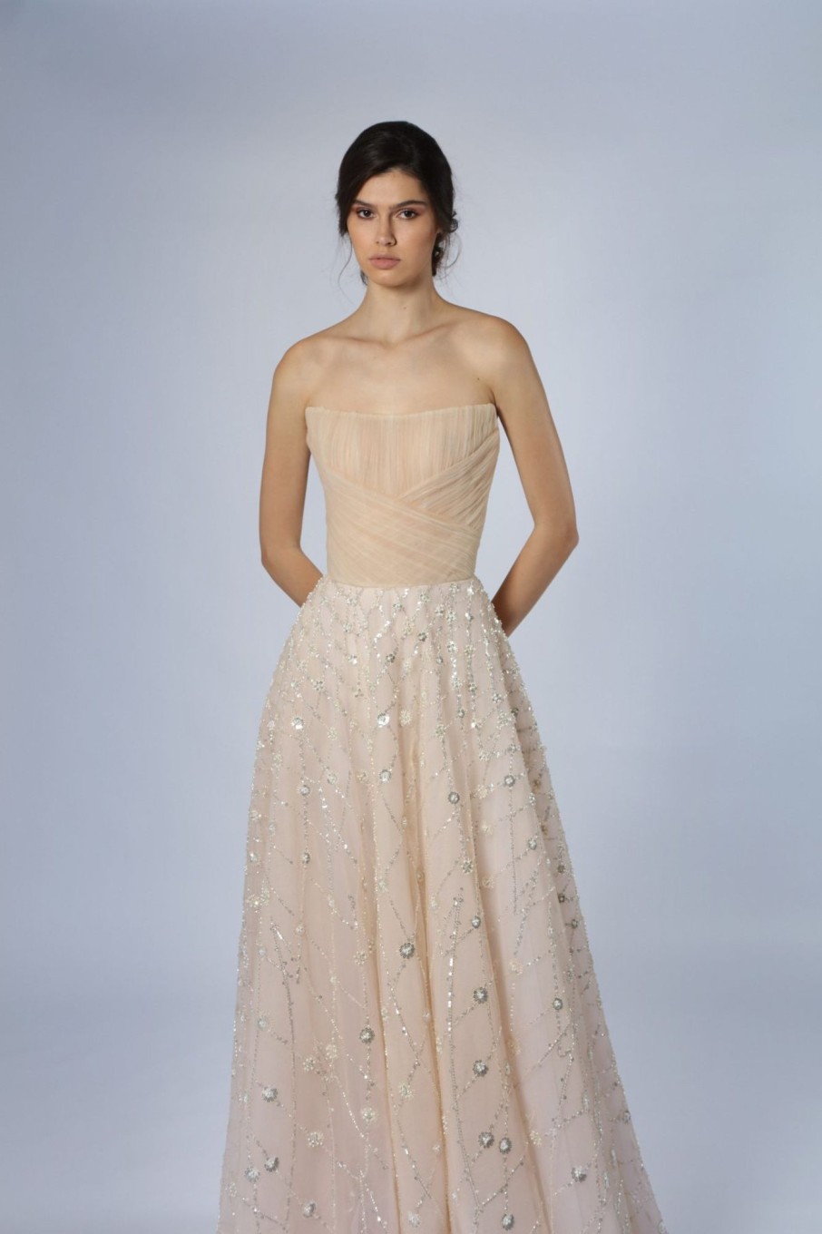 Dresses Kleinfeld Bridal Kleinfeld Exclusives | Blush A-Line Gown With Silver Embroidery