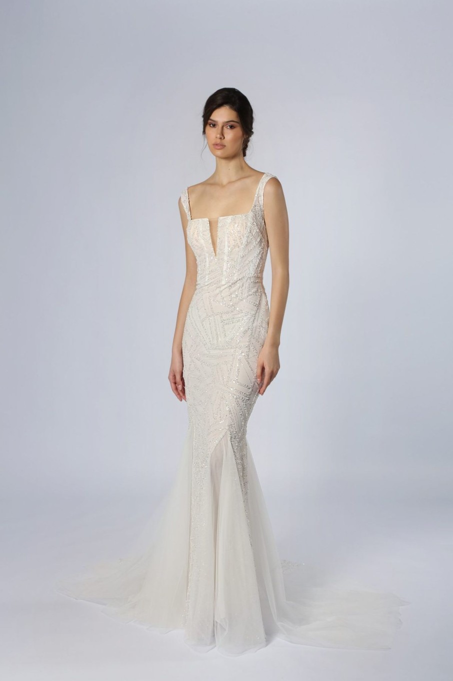 Dresses Kleinfeld Bridal Kleinfeld Exclusives | Silver Embroidered Fit-And-Flare Gown