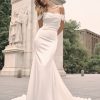 Dresses Kleinfeld Bridal Fit And Flare | Off-The-Shoulder Satin Fit-And-Flare Gown With Detachable Train