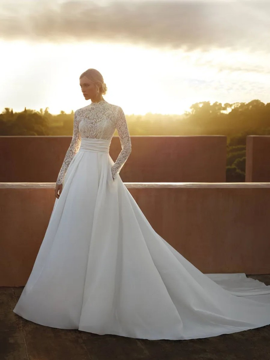 Dresses Kleinfeld Bridal Long Sleeves | Chic High-Neck Long Sleeve Ball Gown