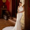 Dresses Kleinfeld Bridal Fit And Flare | Simple Halter-Neck Gown With Bow