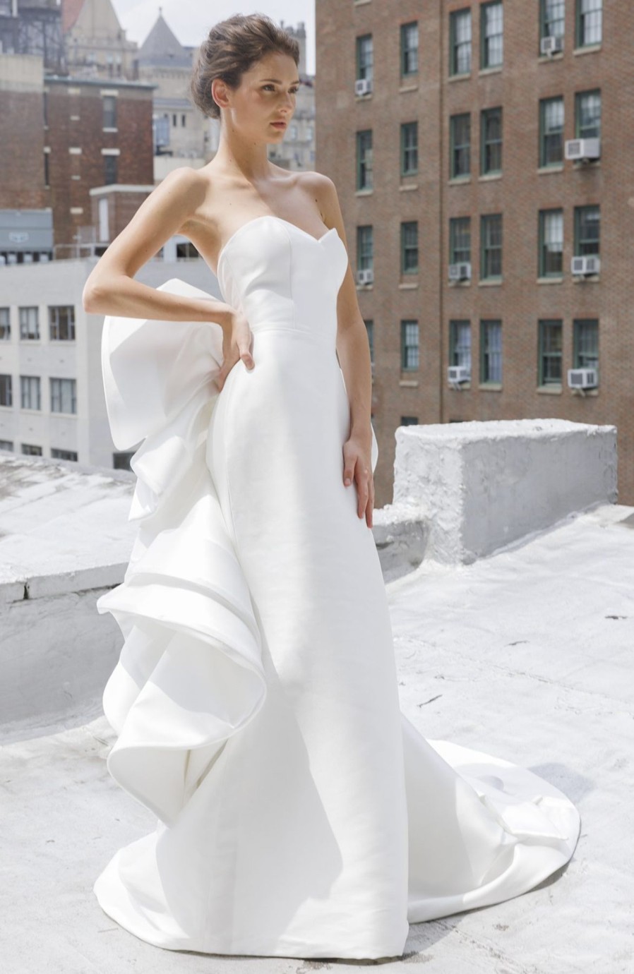 Dresses Kleinfeld Bridal Fit And Flare | Silk Mikado Fit-And-Flare Gown With Ruffle Train