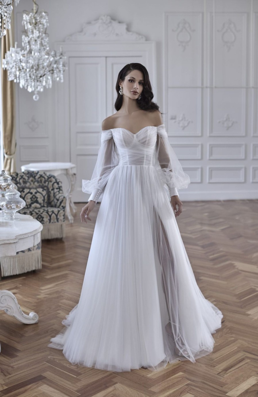 Dresses Kleinfeld Bridal Long Sleeves | A-Line Wedding Dress With Off The Shoulder Long Sleeves