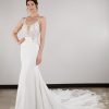 Dresses Kleinfeld Bridal Sexy | Lace And Crepe V-Neck Fit-And-Flare Gown