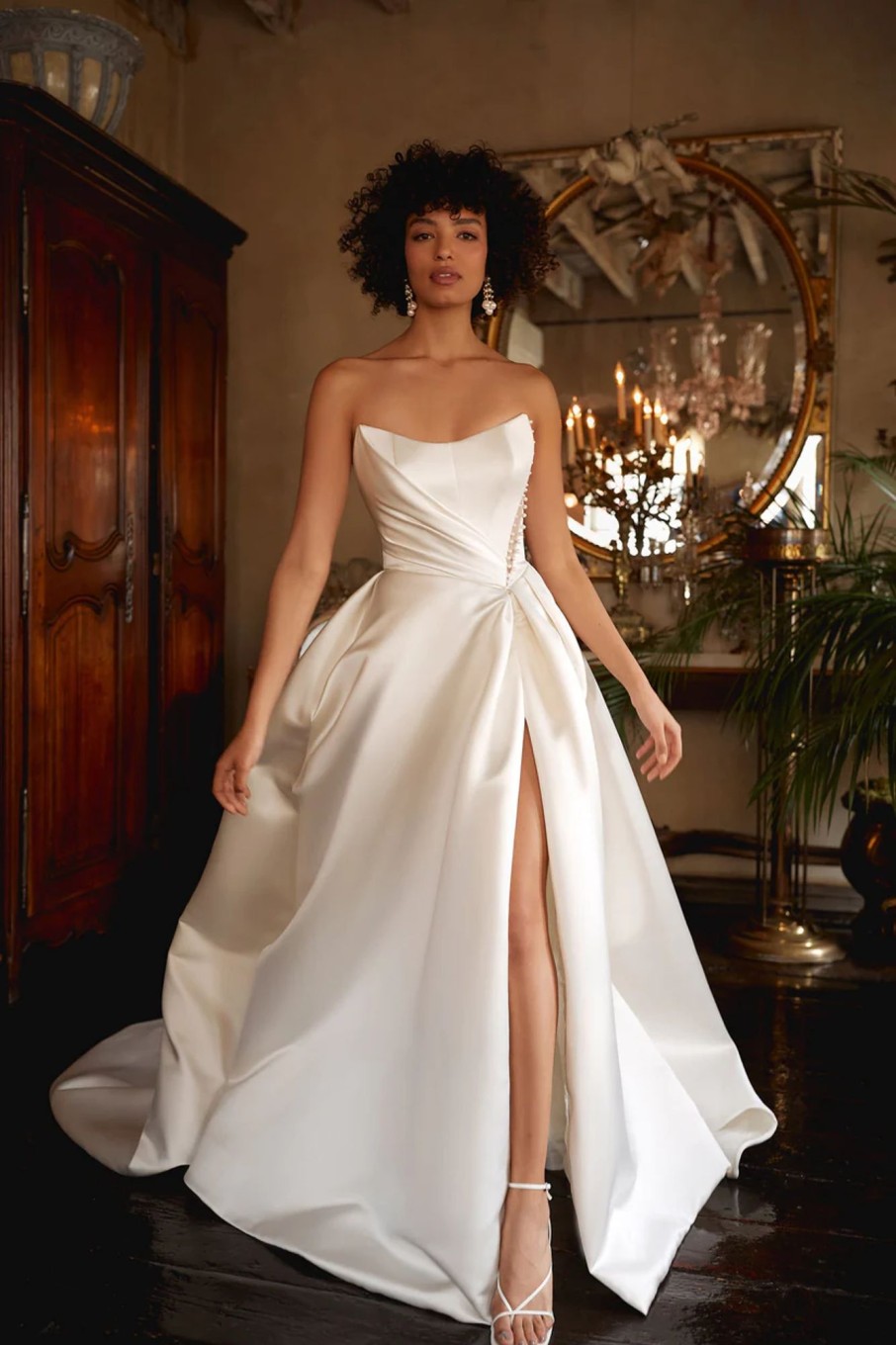 Dresses Kleinfeld Bridal A-Line | Asymmetrical Satin And Pearl A-Line Gown