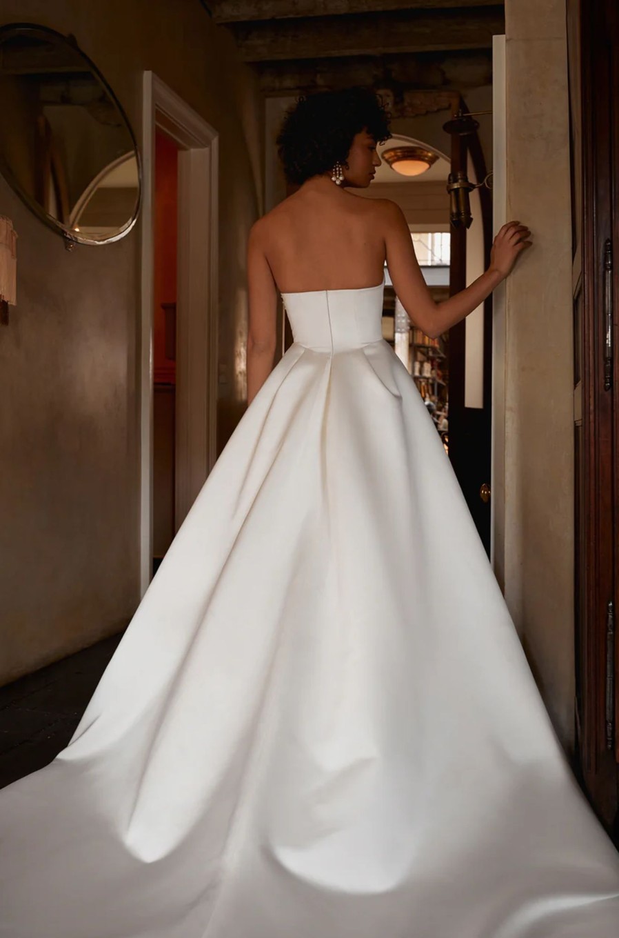 Dresses Kleinfeld Bridal A-Line | Asymmetrical Satin And Pearl A-Line Gown