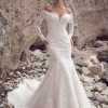 Dresses Kleinfeld Bridal Lace | Off The Shoulder Long Sleeve Lace Fit And Flare Wedding Dress