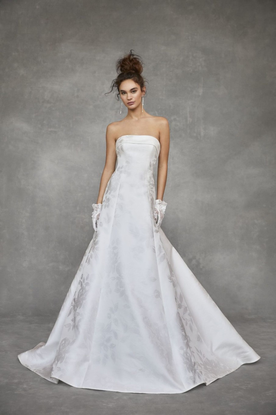 Dresses Kleinfeld Bridal A-Line | Jacquard Modified A-Line Gown With Watteau Train