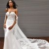 Dresses Kleinfeld Bridal Sheath | Strapless Sheath Lace Wedding Dress With Detachable Train