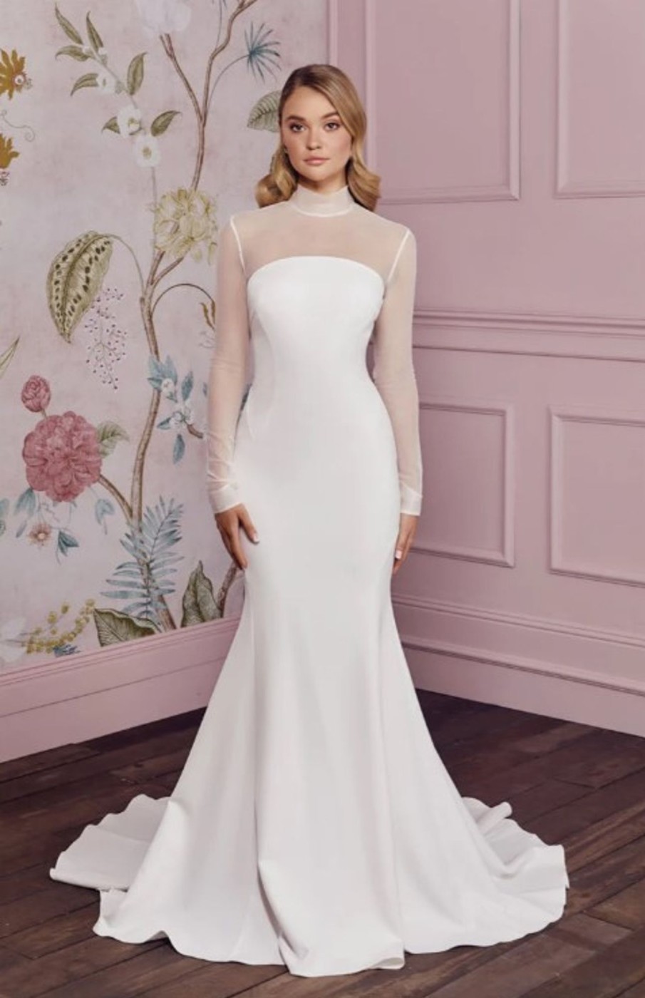 Dresses Kleinfeld Bridal Long Sleeves | Sheath Long Sleeve Wedding Dress With High Neck