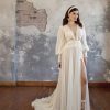 Dresses Kleinfeld Bridal Long Sleeves | Lace And Chiffon A-Line Gown With Slit