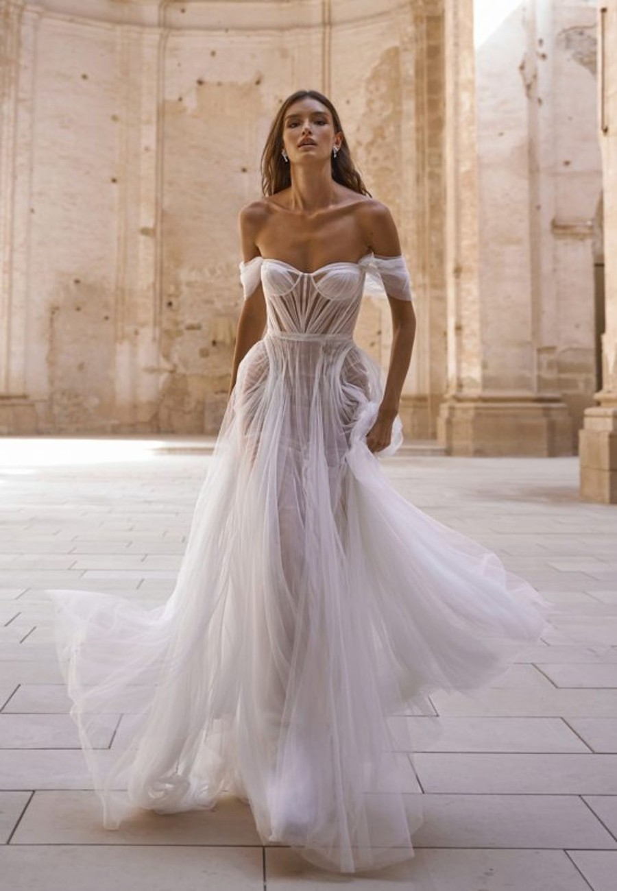 Dresses Kleinfeld Bridal A-Line | Ethereal Off-The-Shoulder Tulle A-Line Gown