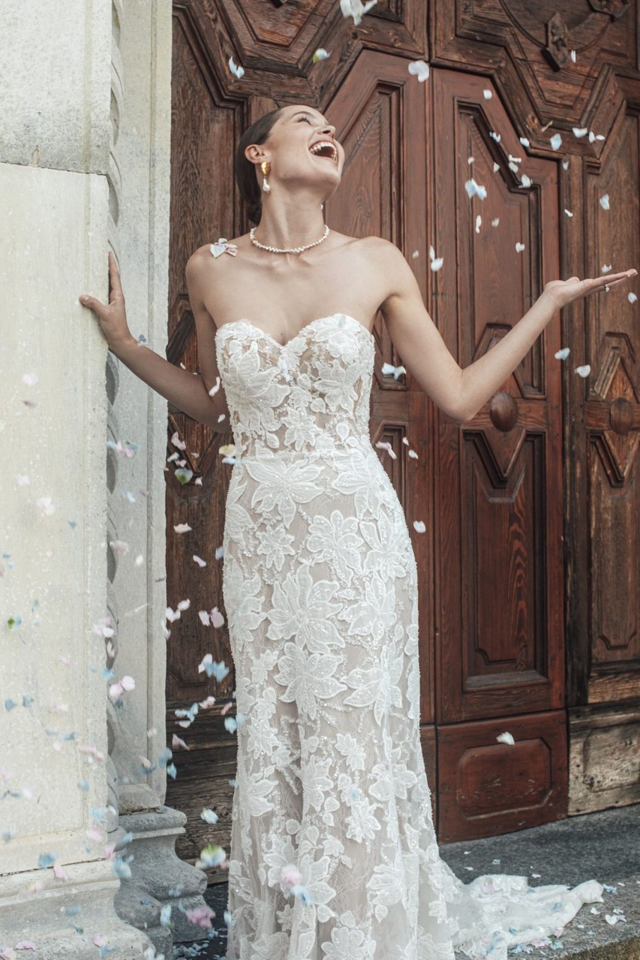 Dresses Kleinfeld Bridal Lace | Strapless Beaded Lace Sheath Gown