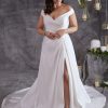 Dresses Kleinfeld Bridal Plus Size Wedding Dresses | Off The Shoulder A-Line Wedding Dress With Front Slit