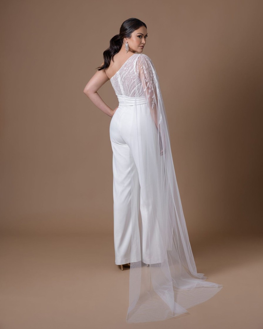 Dresses Kleinfeld Bridal Plus Size Wedding Dresses | One-Shoulder Jumpsuit