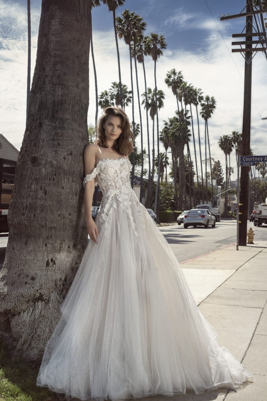 Dresses Kleinfeld Bridal A-Line | Off-The-Shoulder Floral And Tulle A-Line Gown