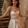 Dresses Kleinfeld Bridal A-Line | Asymmetrical Strapless Mikado Gown With Slit