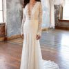 Dresses Kleinfeld Bridal Lace | Long Sleeve Lace Deep V-Neckline Fit And Flare Wedding Dress