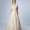 Dresses Kleinfeld Bridal Long Sleeves | Illusion Long Sleeve A-Line Gown With Organic Embroidery