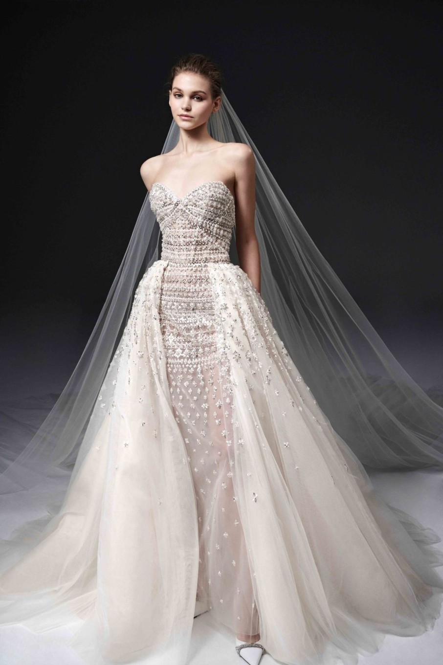 Dresses Kleinfeld Bridal Kleinfeld Exclusives | Beaded Strapless Fit And Flare Wedding Dress With Detachable Overskirt