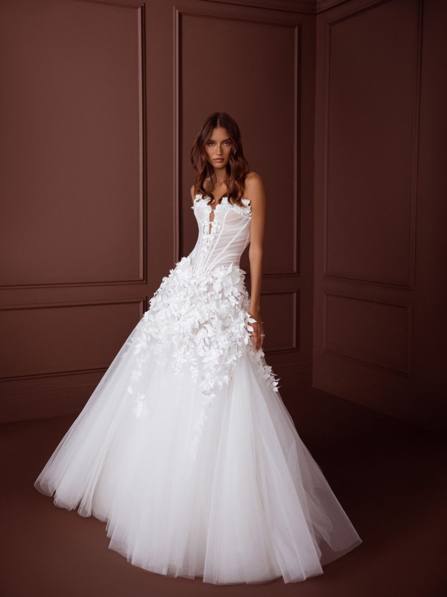 Dresses Kleinfeld Bridal A-Line | Strapless Floral Modified A-Line Gown