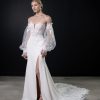 Dresses Kleinfeld Bridal Sheath | Lace And Crepe Sheath Gown With Detachable Puff Sleeves