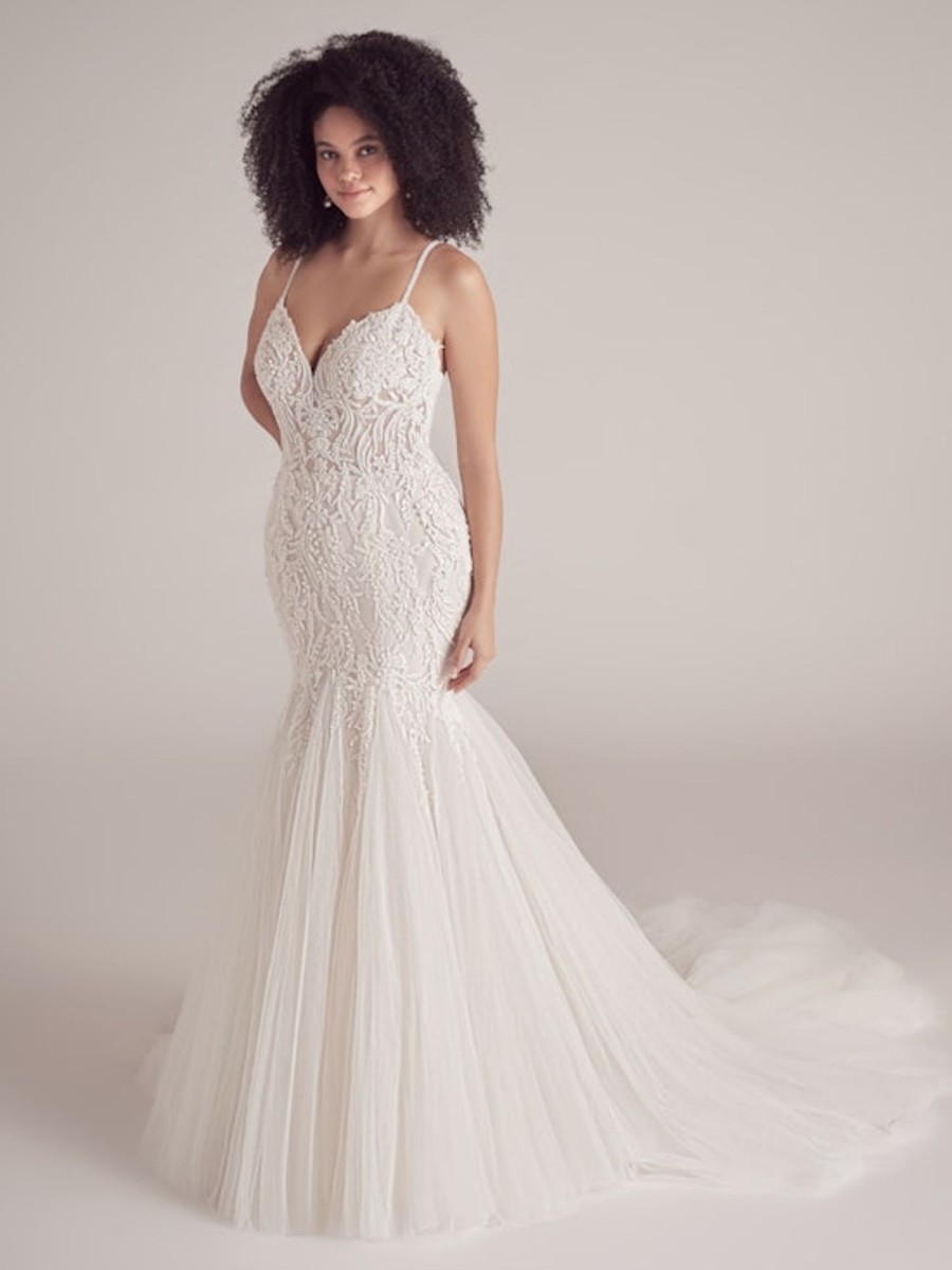 Dresses Kleinfeld Bridal Mermaid | Beaded Mermaid Wedding Dress With Spaghetti Straps And V-Neckline