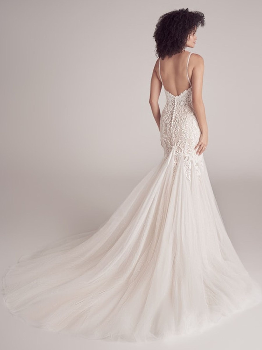 Dresses Kleinfeld Bridal Mermaid | Beaded Mermaid Wedding Dress With Spaghetti Straps And V-Neckline