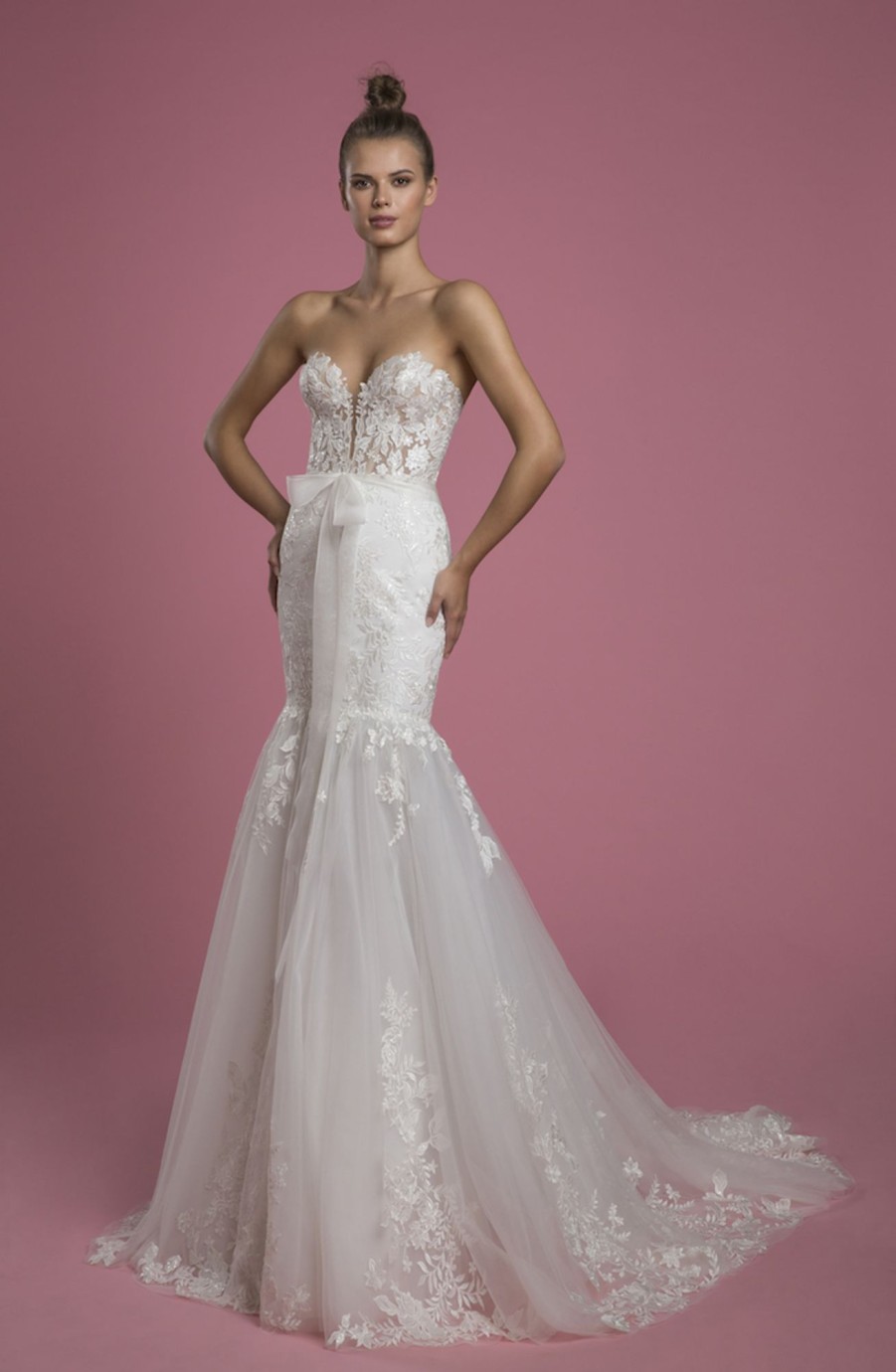 Dresses Kleinfeld Bridal Mermaid | Strapless Sweetheart Neckline Mermaid Lace Wedding Dress With Tulle Skirt