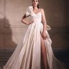 Dresses Kleinfeld Bridal A-Line | One Shoulder Ball Gown Wedding Dress With Bows And Front Slit