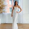 Dresses Kleinfeld Bridal Sheath | Strapless Sheath Wedding Dress With Embroidered Beaded Lace And Back Slit