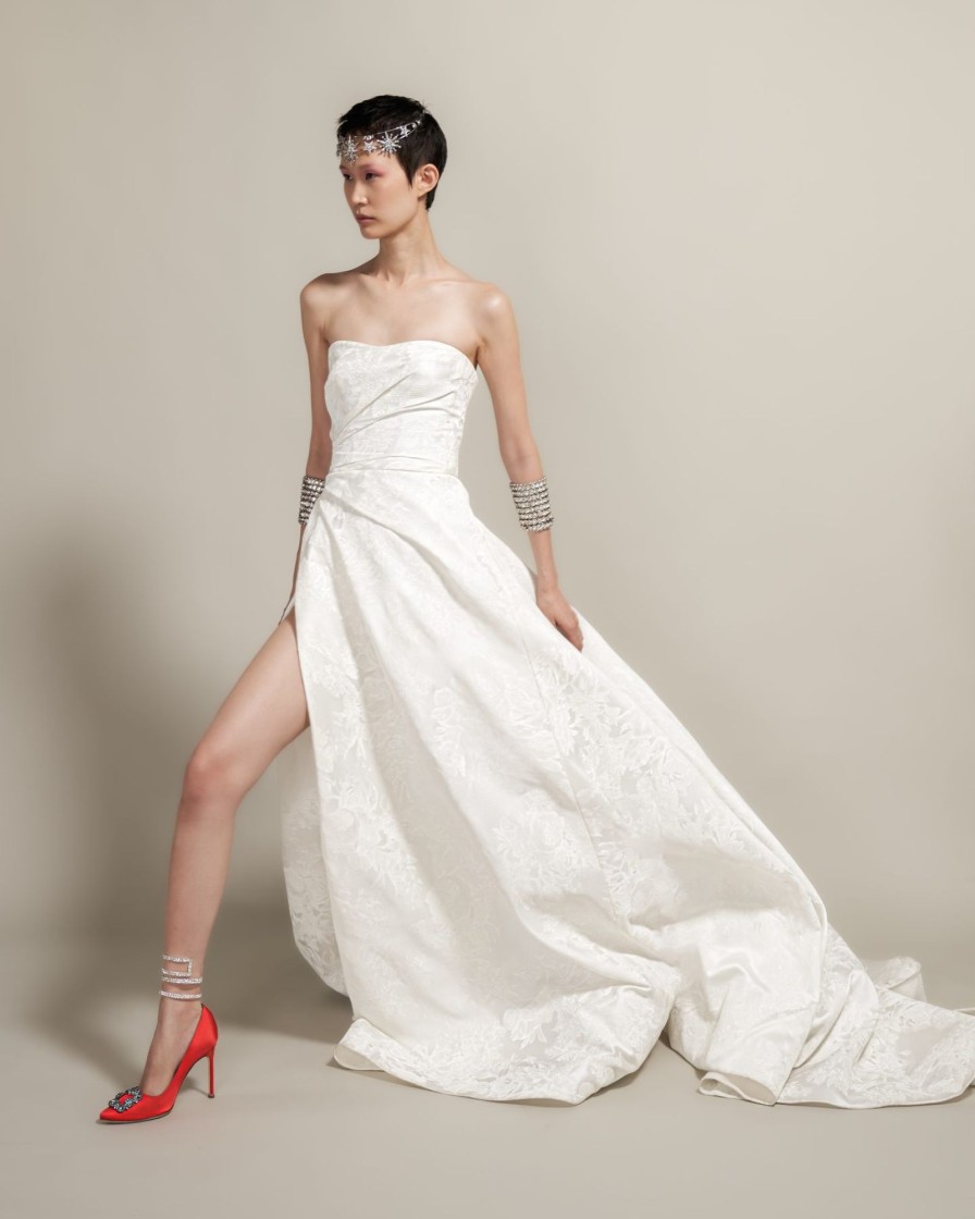 Dresses Kleinfeld Bridal A-Line | Jacquard A-Line Gown With Slit