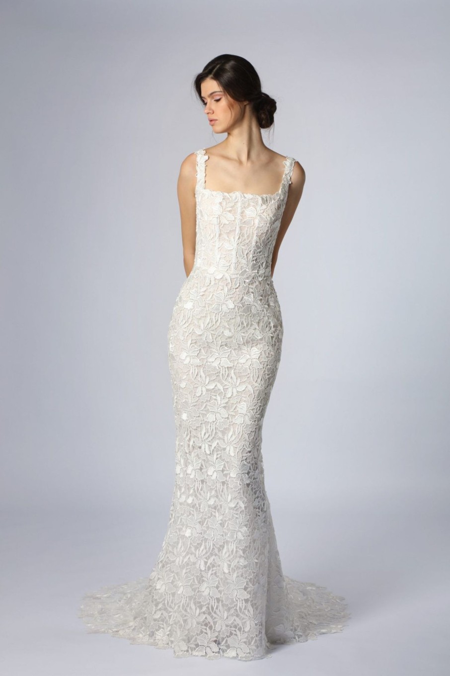 Dresses Kleinfeld Bridal Lace | Square-Neck Lace Fit-And-Flare Gown