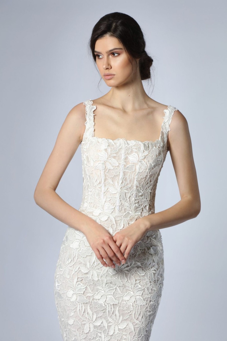 Dresses Kleinfeld Bridal Lace | Square-Neck Lace Fit-And-Flare Gown