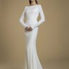 Dresses Kleinfeld Bridal Kleinfeld Exclusives | Long Sleeve Crepe Sheath Wedding Dress