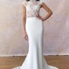 Dresses Kleinfeld Bridal Sheath | Lace High Neck Sheath Wedding Dress With Cap Sleeves