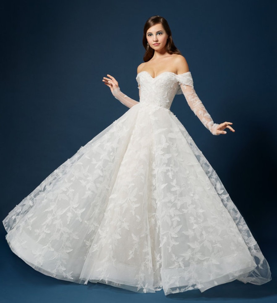 Dresses Kleinfeld Bridal Ball Gown | Romantic Embroidered Ball Gown With Detachable Sleeves