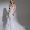 Dresses Kleinfeld Bridal Mermaid | Off The Shoulder V-Neckline Embroidered Lace Mermaid Wedding Dress