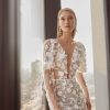 Dresses Kleinfeld Bridal Long Sleeves | Illusion Long Sleeve Fit-And-Flare Gown With Florals And Pearls