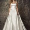 Dresses Kleinfeld Bridal Kleinfeld Exclusives | Sleeveless Satin Square Neck Mermaid Wedding Dress With Pearl Belt And Overskirt