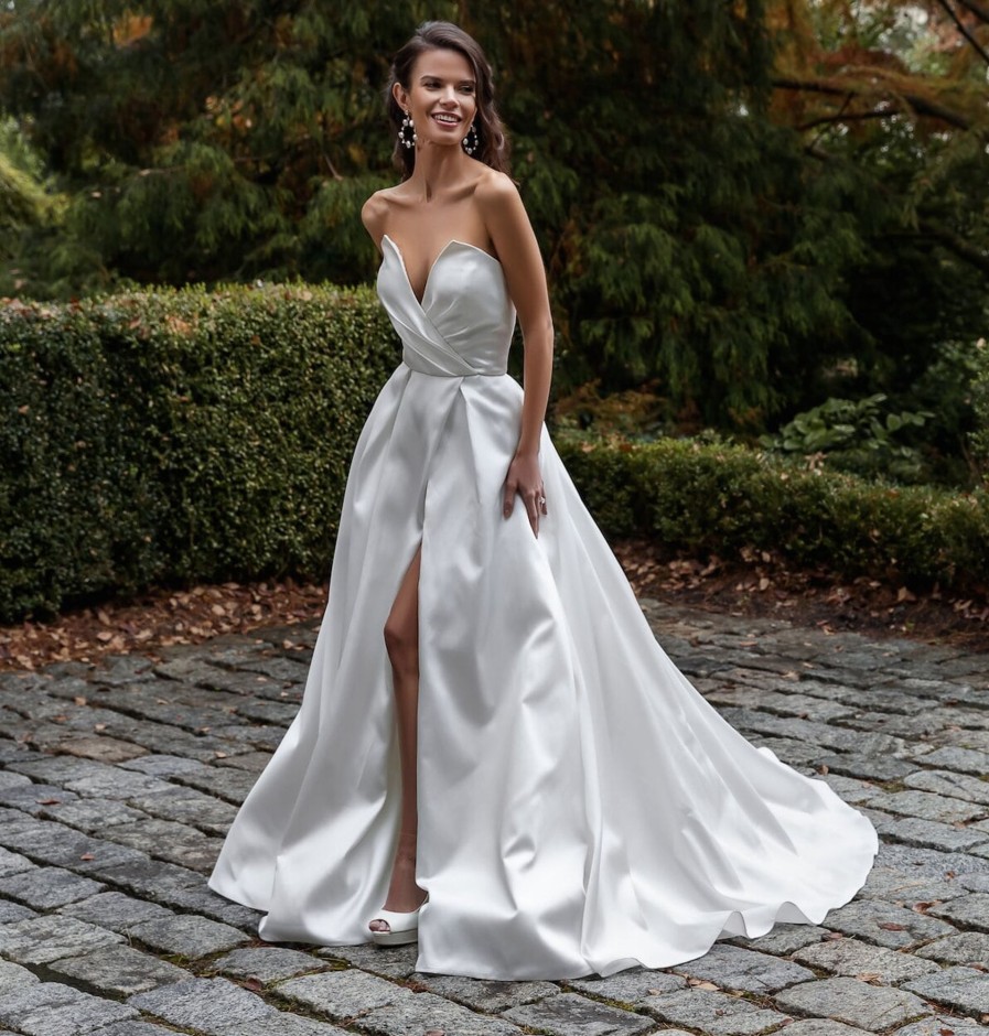 Dresses Kleinfeld Bridal Sexy | Simple Silk Mikado A-Line Wedding Dress